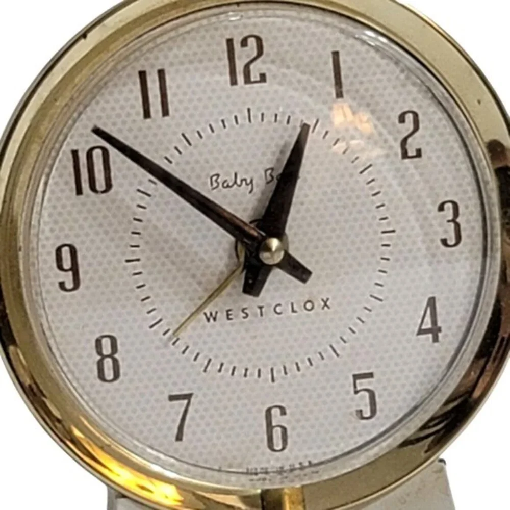 Vintage Westclox Baby Ben Keywound Alarm Clock Model 11003 White & Gold With Ori